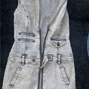 bebe Acid Wash Gray Mini Dress with Zip and Belt